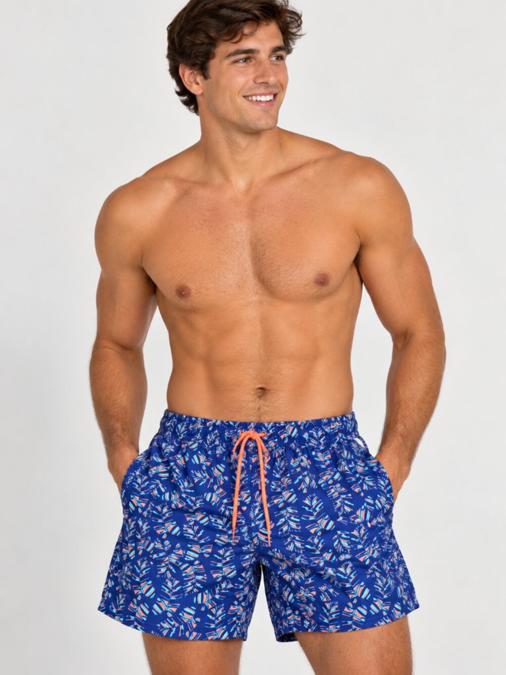 2/$30 NWT Caribbean Blue Printed Swim Trunks with Coral Drawstring